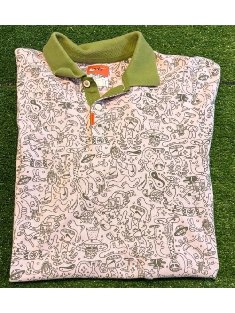Nike polo mens medium pink green space alien steven harrington dri fit golf